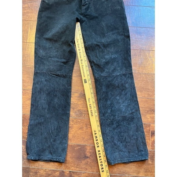 Vintage Jou Jou Skins Suede Leather Biker Y2K Slim Straight Pants Size 13/14 - Picture 5 of 13
